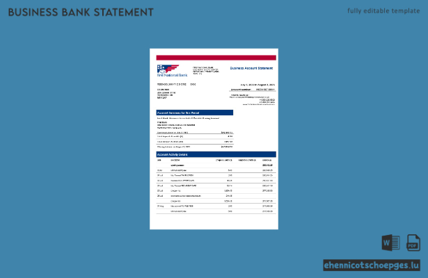 Beispiel für eine Firmenerklärung der First National Bank (Word- und PDF-Datei)